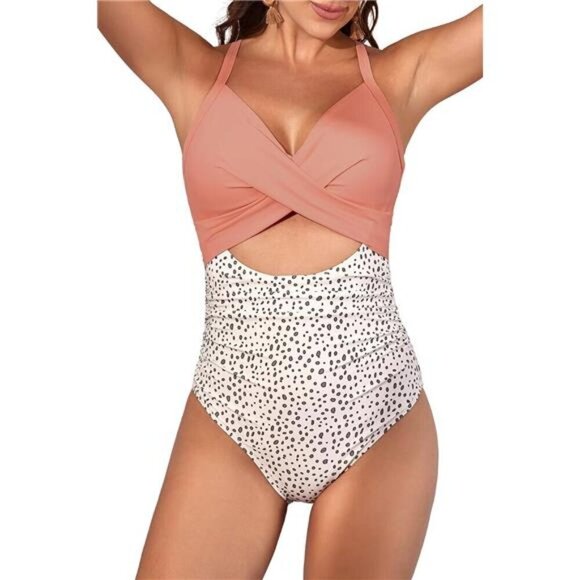 Women's One Piece Swimsuit Tummy Control Cutout High Waisted Wrap